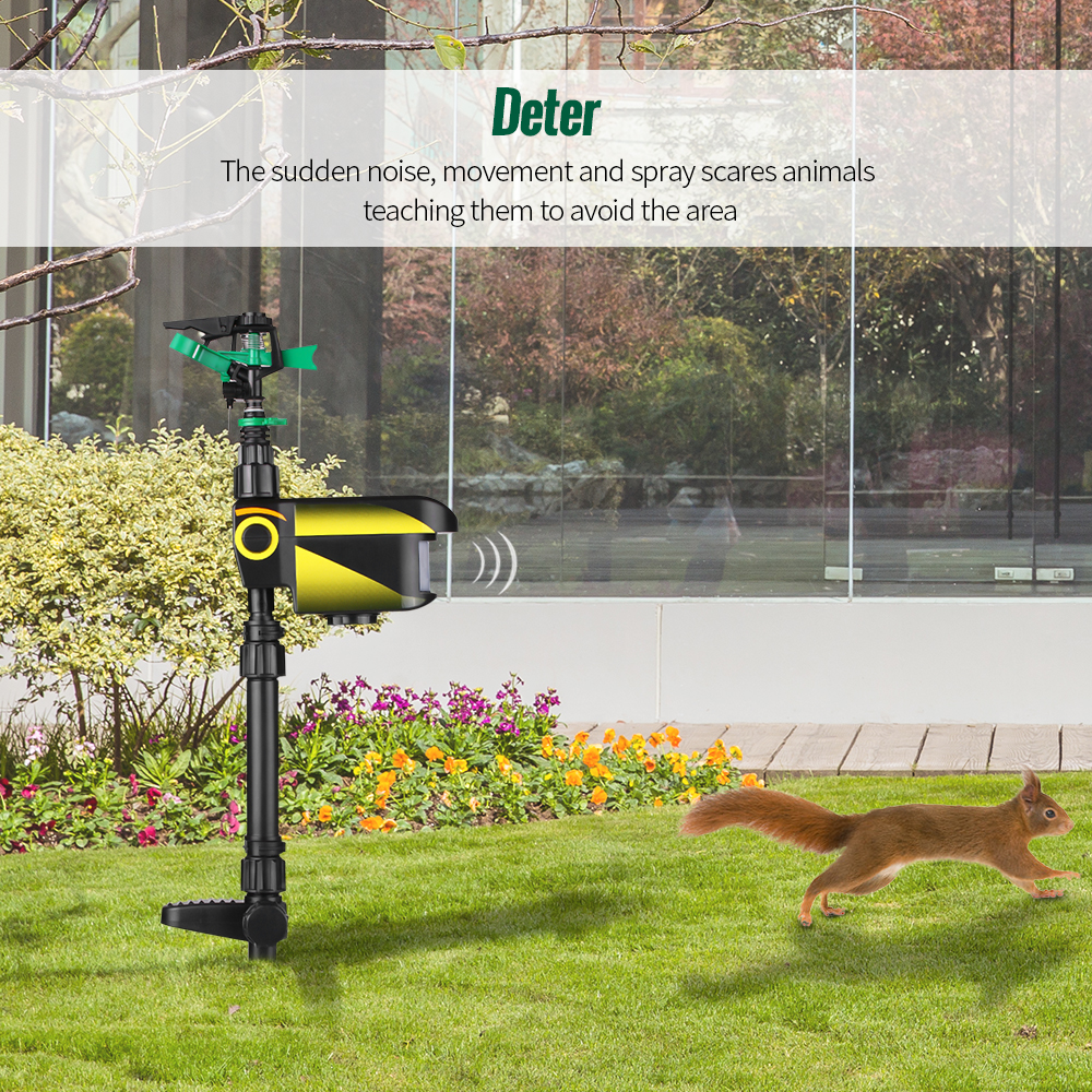 Solar Powered Motion Activated Animal Repeller Yard Enforcer Garden Animal Deterrent Automatic Rotating Adjustable Large Area