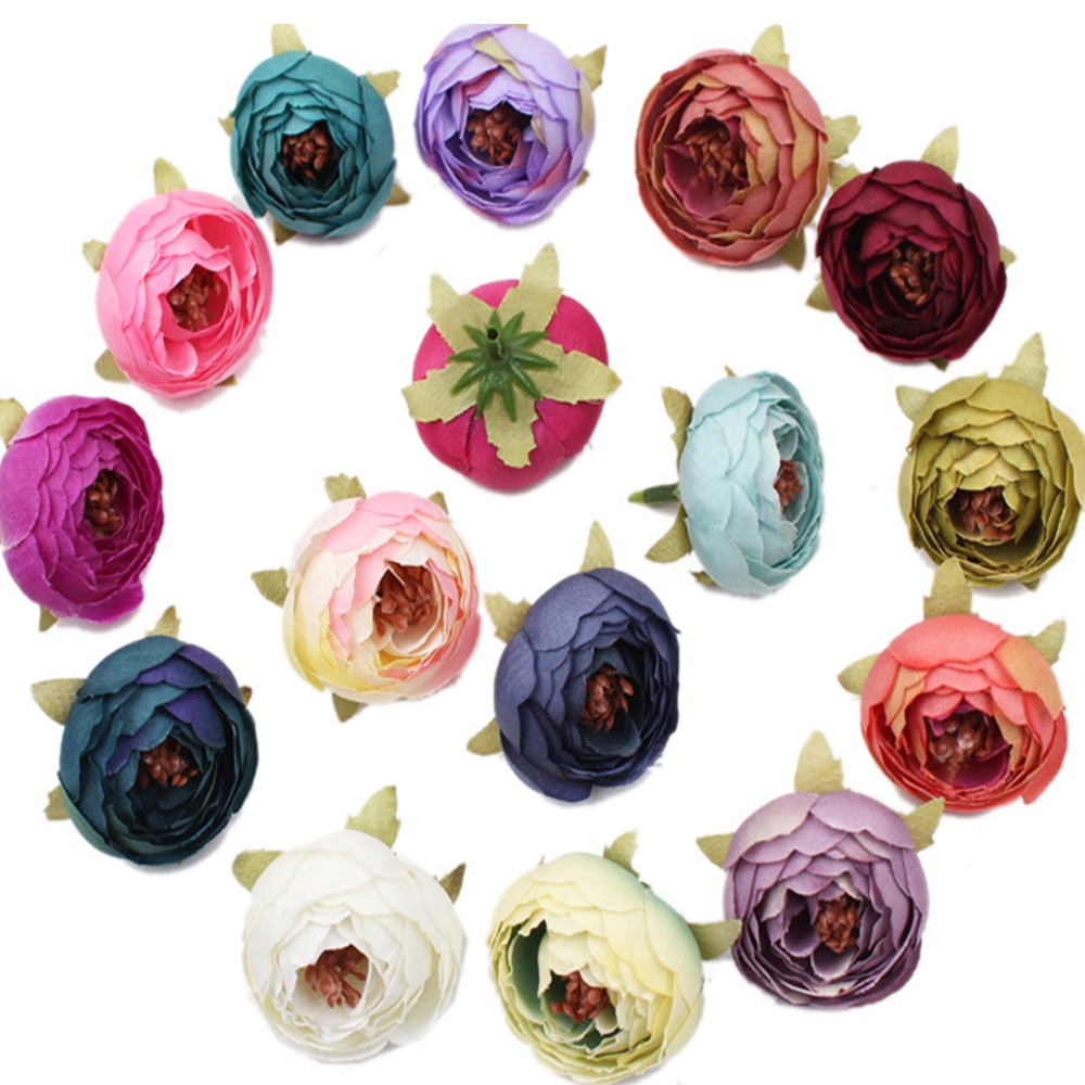 5 stuks 5cm kunstbloemen handgemaakte zijden stoffen bloemhoofdjes boeket voor bruiloft feest huisdecoratie doe-het-zelf doos knutselen