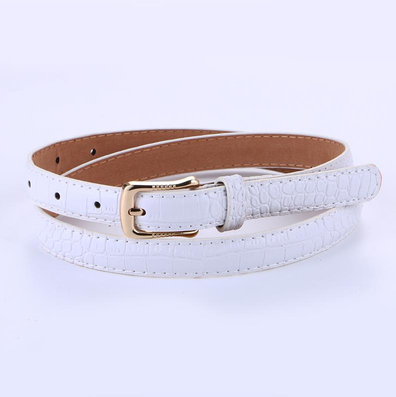 Bra kvinna pu läder skinny belt tunna midjeband remmar smala krokodil mönster bälten pin spänne bälte lady jean student: Vit färg