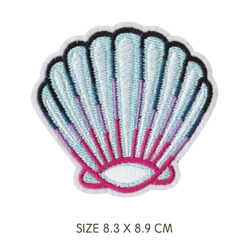 Parches de cuero con calamar de sirena y concha, Parches bordados para planchar para ropa, pegatinas de ropa a rayas de mar DIY, apliques: N-BT7247