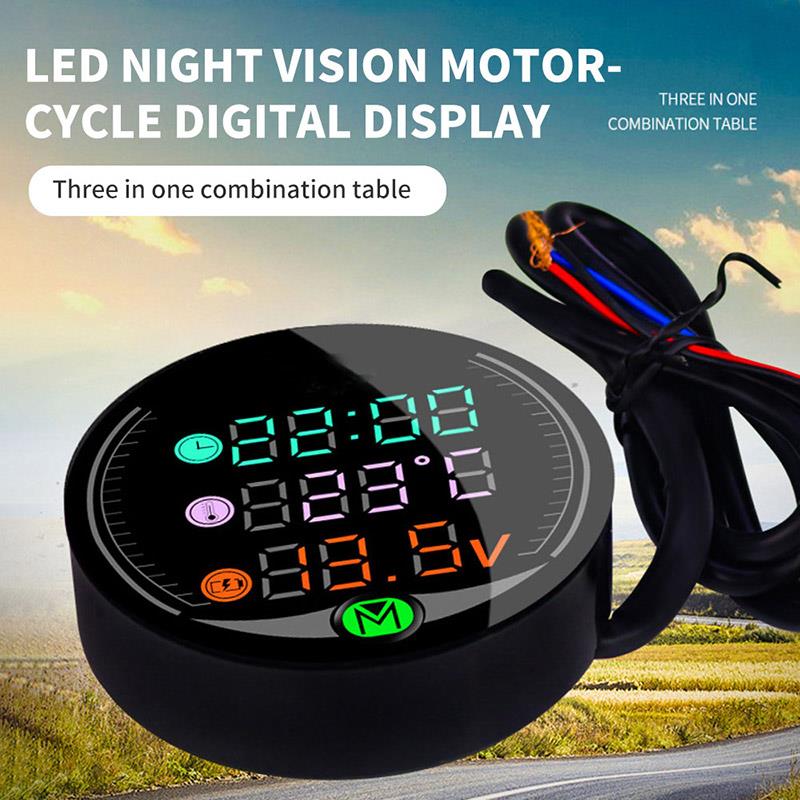3 In1 Black Motorcycle Led Voltmeter Klok Universele Elektronische Digitale Thermometer Temperatuur Schema Outdoor Essentieel