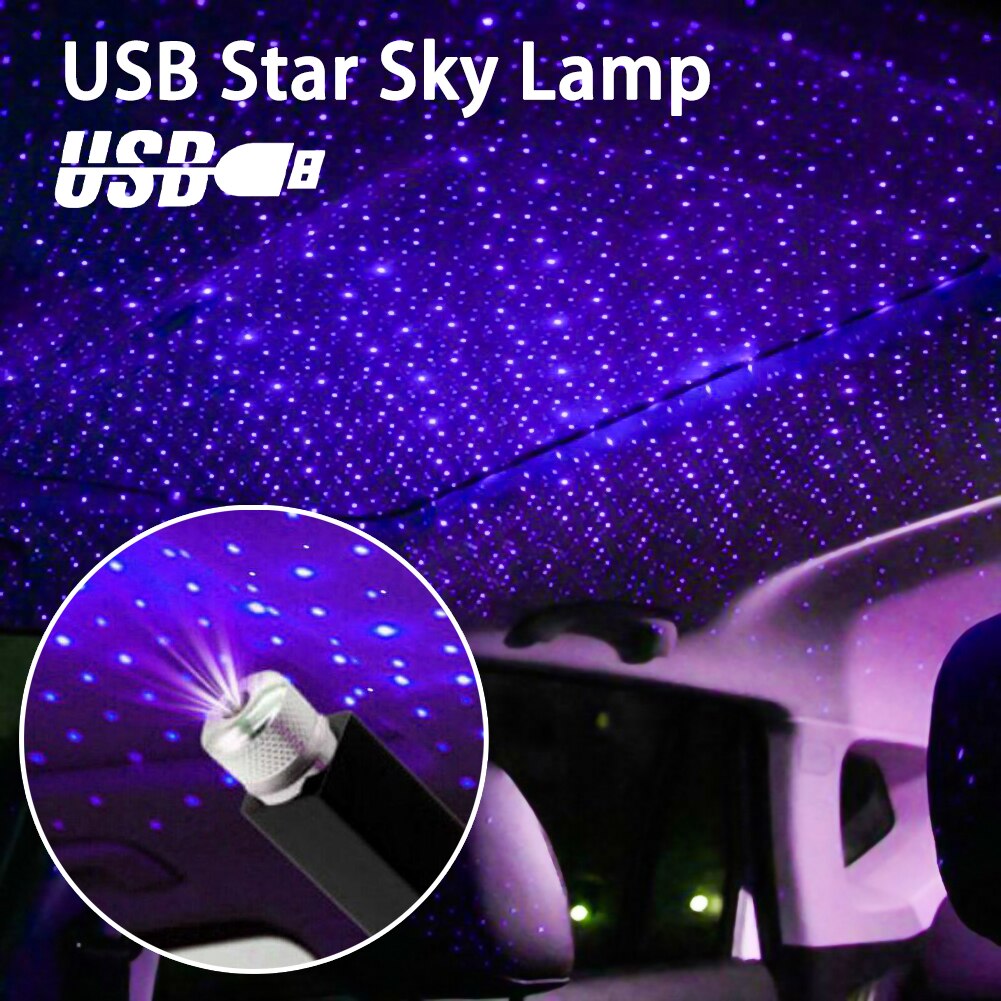 Usb Auto Dak Sfeer Star Sky Lamp Ambient Ster Licht Led Projector Paars Nachtlampje Verstelbare Meerdere Lichteffecten