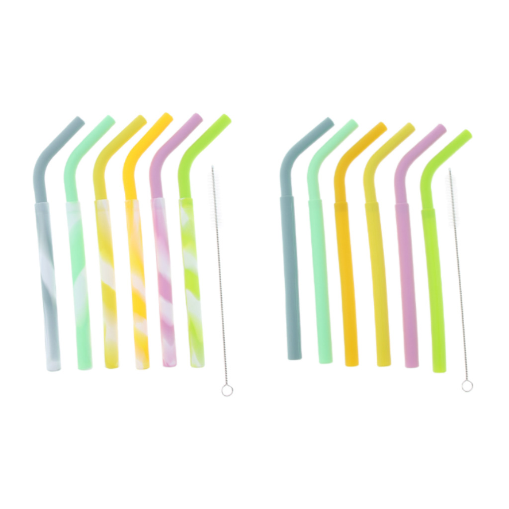 6x BPA Free Silicone Flexible Reusable Straight Bendy Drinking Straws + Cleaning Brush Set