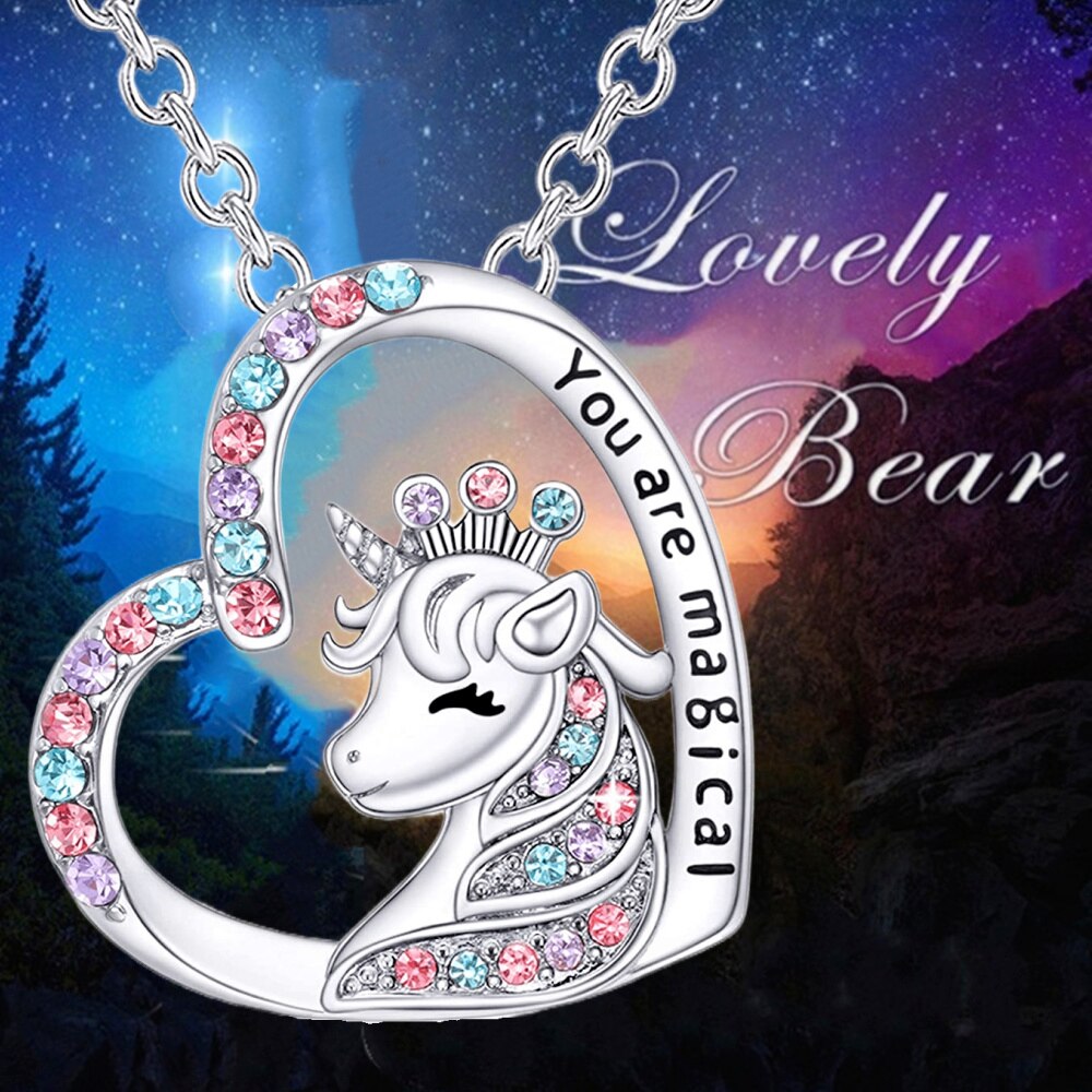 Koreanisch Liebe Farbe Einhorn Halskette für Frauen Natürliche Zirkon Herz bilden Einhorn Ebene Schmuck Mütter Schild Ideen