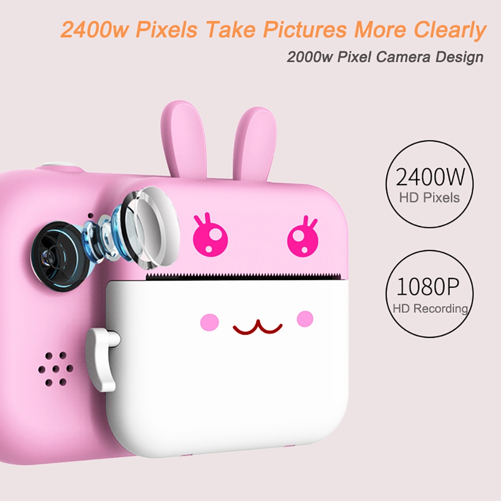 Children Digital Camera 2.4 Inch Instant Print Camera 2400W Front Rear 1080P HD Camera with Thermal Photo Papers Kid Favor