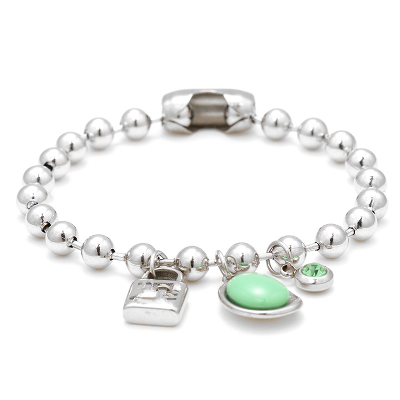Conjunto de joyería para hombres y mujeres, pulsera de cuentas de 6mm con llave de bloqueo de corazones rosas, Color plata, oro y acero inoxidable, 50 redondos: Green Bracelet