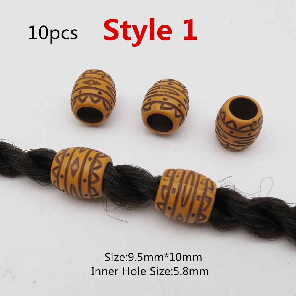 10 st/förpackning träimitation plast virkat hår fläta dread dreadlock pärlor ringar tub för håraccessoarer: 10 st stil 1