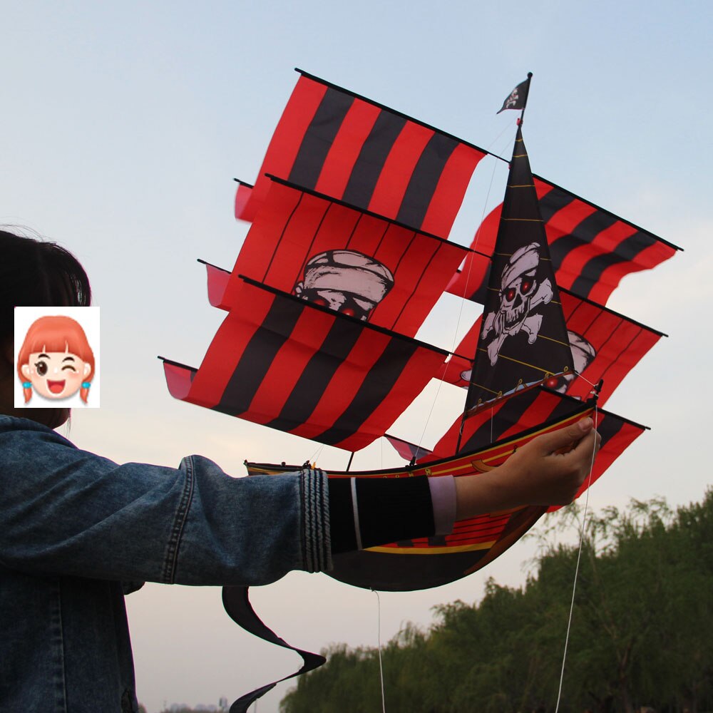 3D pirate ship kite with tails single line sailboat flying kite outdoor fun toys for kids children and audlts