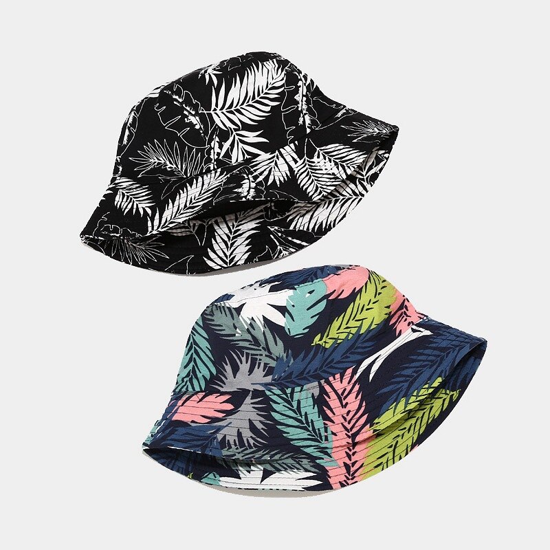 Palm Leaf Pattern Men Bucket Hat Summer Sun Protection Hat Trend Hip-hop Fisherman Hat Outdoor Hiking Hat Unisex Panama Cap