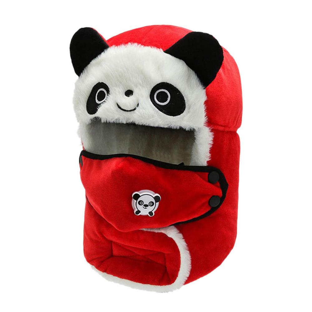 Winter Warm Fleece Hat Cute Cartoon Panda Windproof Face Cover Hat For Kids Adult Outdoor Cycling Hiking Skiing Caps Balaclava