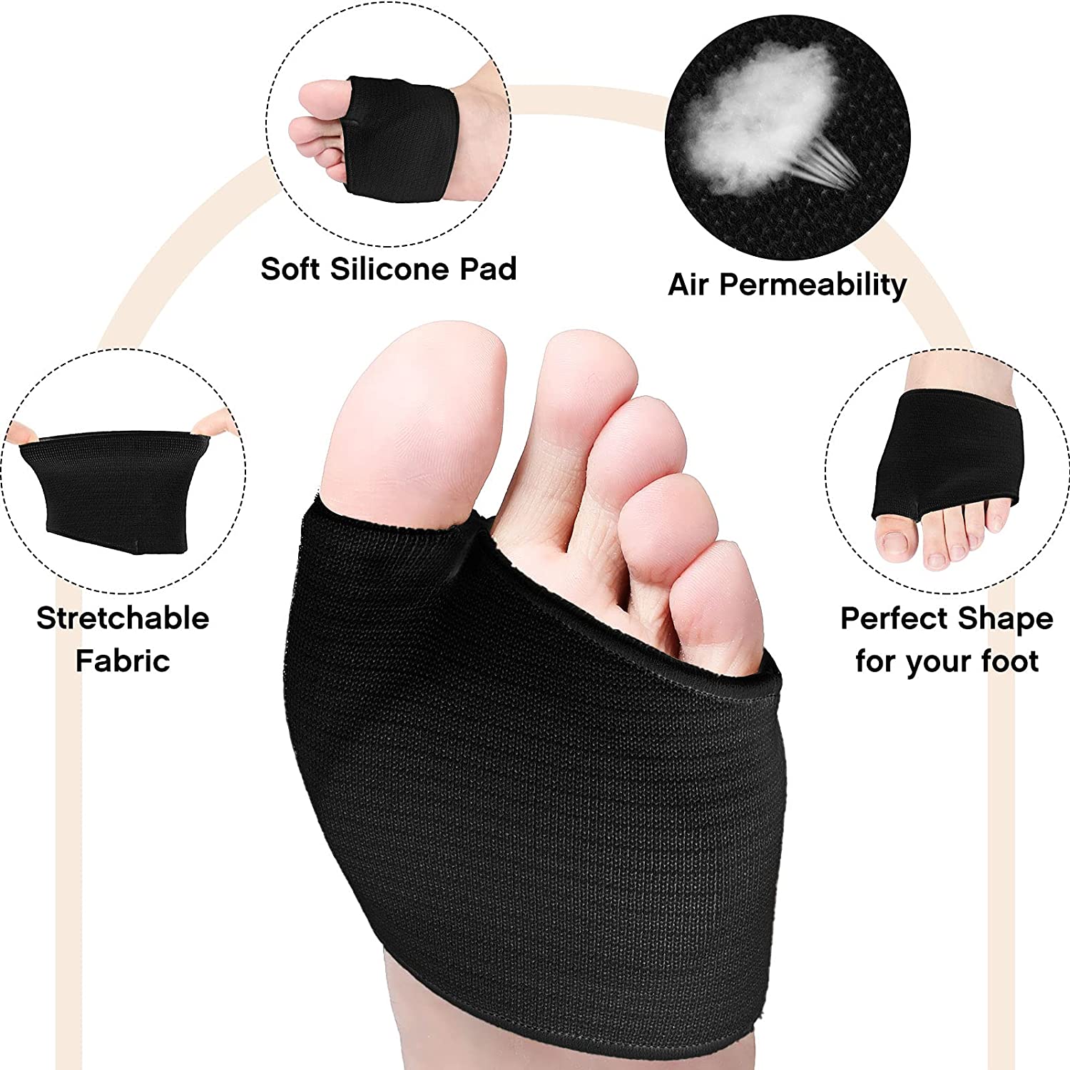 Fabric Gel Metatarsal Ball Of Foot Insoles Pads Cushions Forefoot Pain Support Front Foot Pad Feet Foot Care Tool Orthope
