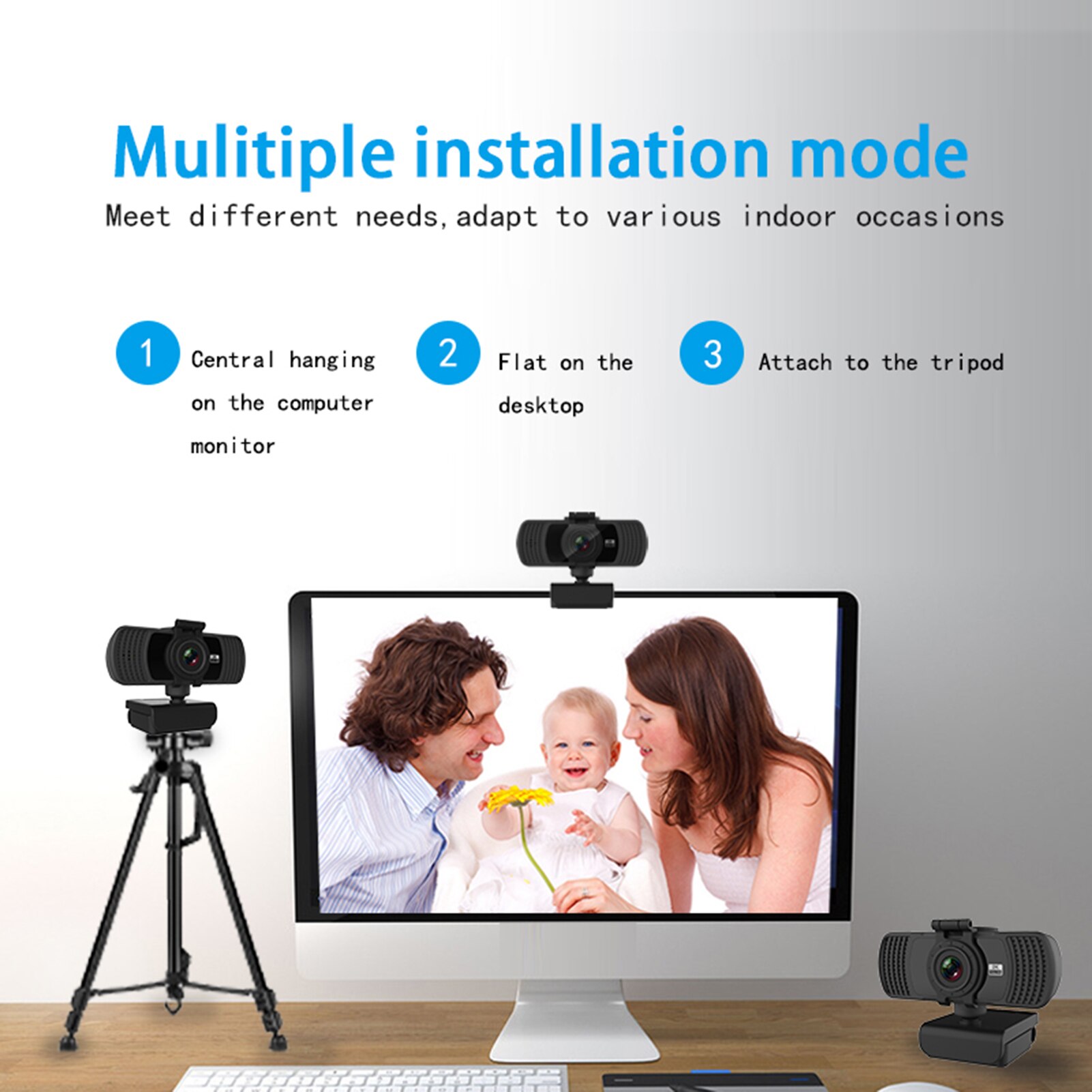 Webcam 2K Autofocus USB HD Web Camera with Microphone for Mac Laptop Video Live