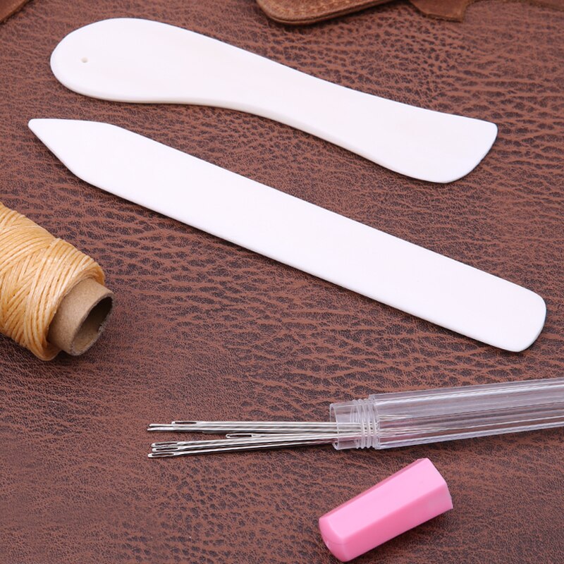KAOBUY 19Pcs Leather Craft Bookbinding Kit Paper Creaser Waxed Thread Awl Needle Binder Clips DIY Sewing Set