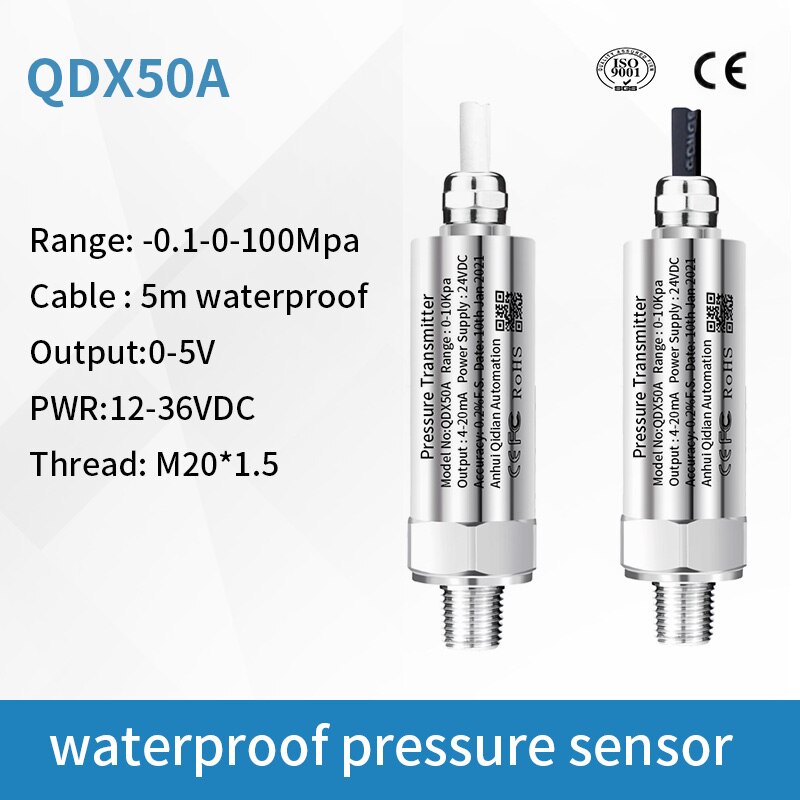Waterproof Pressure Sensor Transducer Oil Fuel Diesel Gas Water Air Pressure Transducer 0-5V output signal With 5m Cable