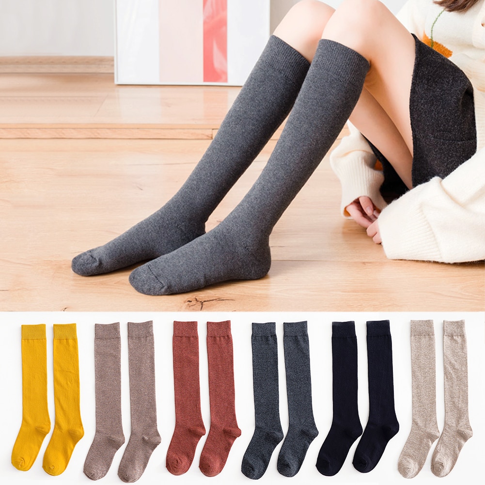 Cotton Ladies Knee High soild color Socks Women student Socks School Party street dancing knee sock for women girls Ladies