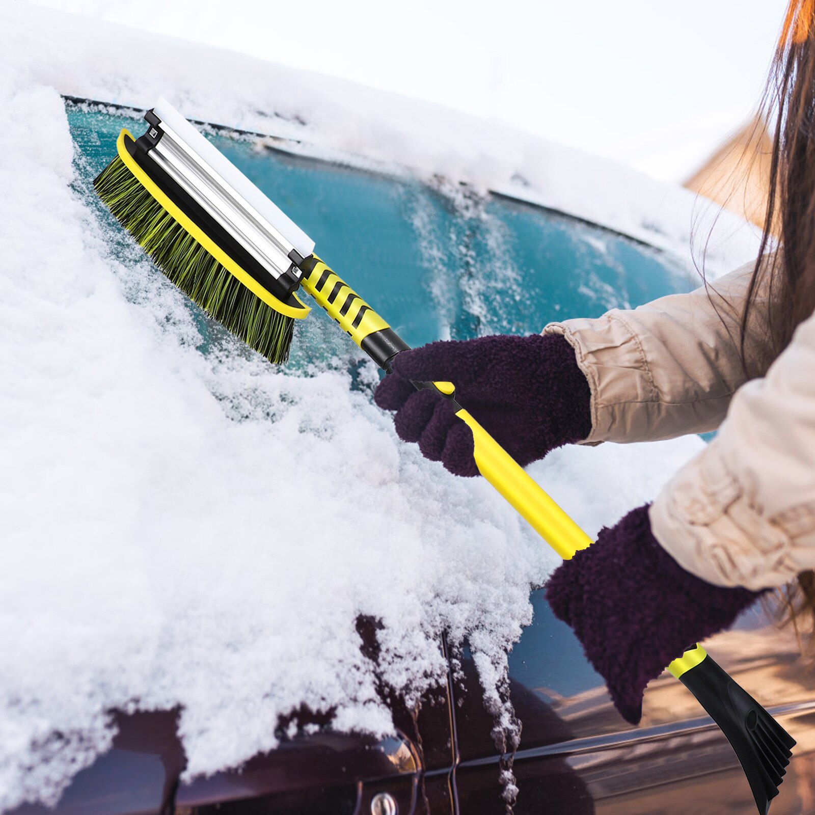 Clispeed Extendable Car Snow Removal Broom House Roof Snow Brush Detachable Car Snow Brush Ice Removing Shovel