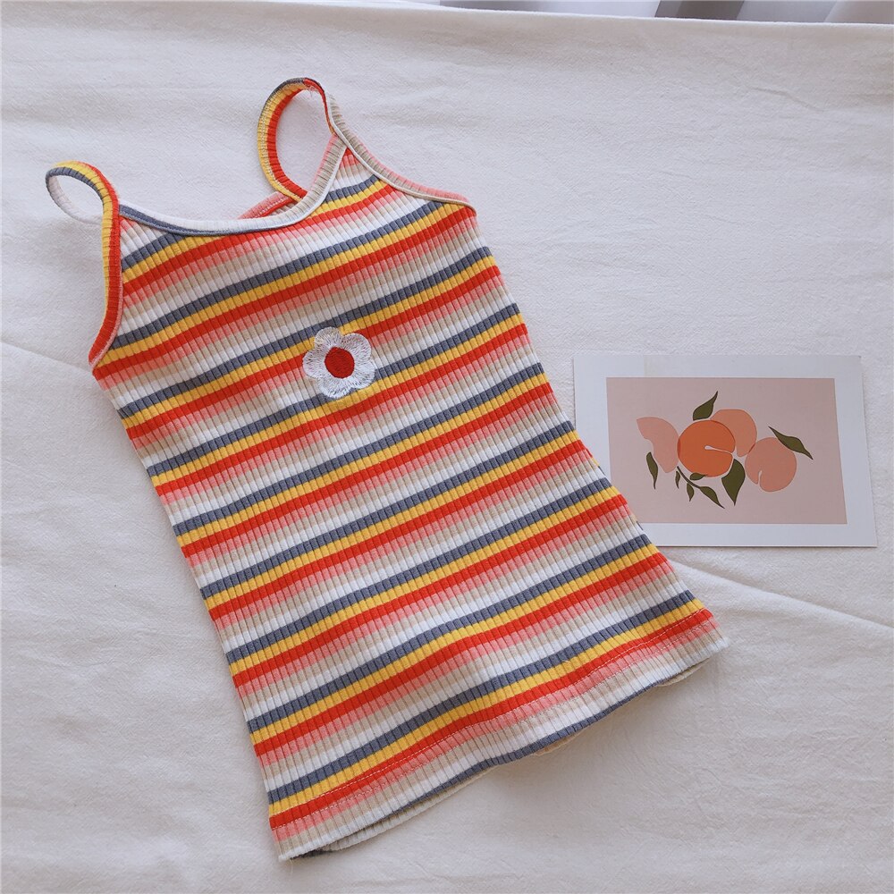 Jenter tank topper utskrift stripet fritid jente kamisole rød rosa blå sommer baby jente Vest topper barneklær: Rød / 5t