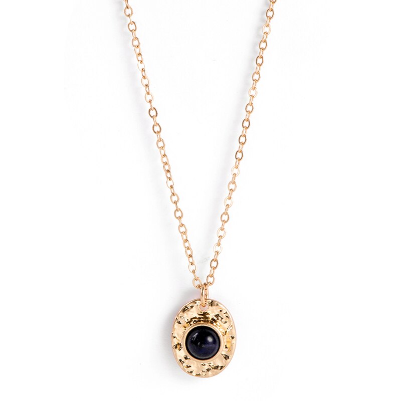 Febbre & Trasporto Della Boemia Dei Monili della Pietra Naturale Ovale Incidere Collana Del Collare Per Le Donne Semplice Temperamento di Personalità Del Pendente Della Collana: Dark Blue
