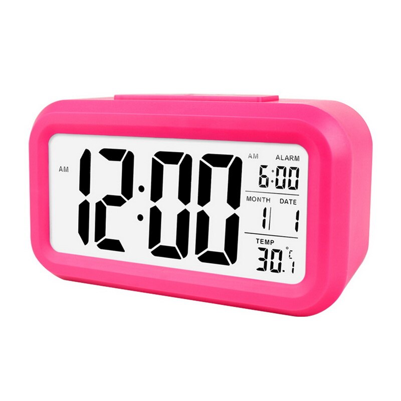 Réveil grand écran avec calendrier pour bureau à domicile horloge de Table Snooze électronique enfants horloge LED horloges numériques de bureau: rose red