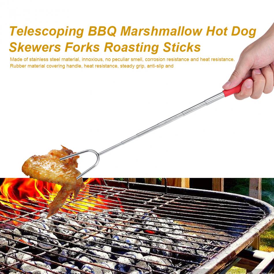 5Pcs Rvs Telescopische BBQ Vorken Barbecue Roosteren Vork Sticks Spiesjes Met een Gratis Opbergtas Camping BBQ Vork