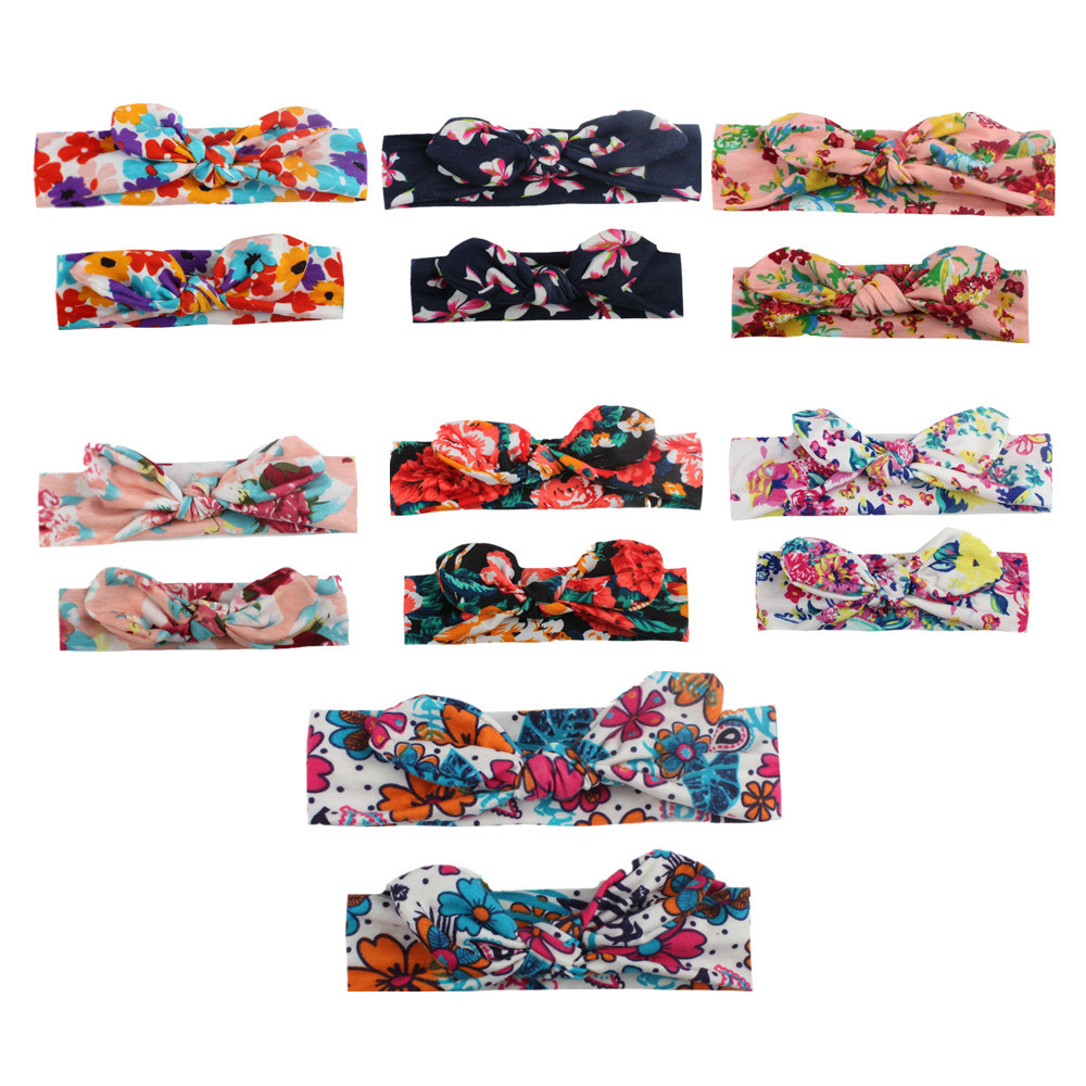 2PCS Mom &amp; Baby Headwear Bowknot Elastic HeadBands for Women Children Turban Baby HeadBands Hair Accessories Family Headbands