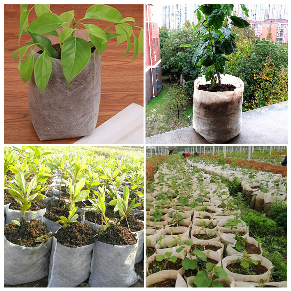 100X Biodegradable Nursery Bags Garden Nonwoven Fabric Plant Grow Bags Seedling Eco-Friendly Ventilate Bag