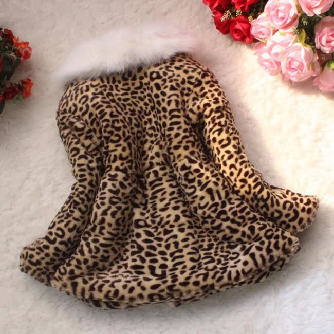 Winter Jacket For Girls Leopard Faux Fur Coats Children Kids Warm Thick Plush Princess Outwear Tops Doudoune Enfants