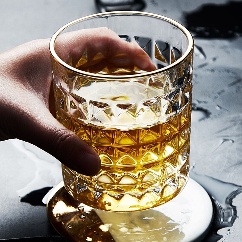 Brandy Snifters Glazen Bekers Met Gold Line Dikke Relief Whiskey Glas Keuken Transparant Drinkware