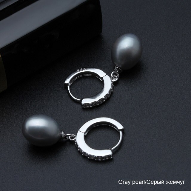 Real Gray Parel Oorbellen Voor Vrouwen, Wedding Zoetwater Parel Oorbellen 925 Sterling Zilveren Sieraden Oorbel Meisje Beste Cadeau: gray pearl earring