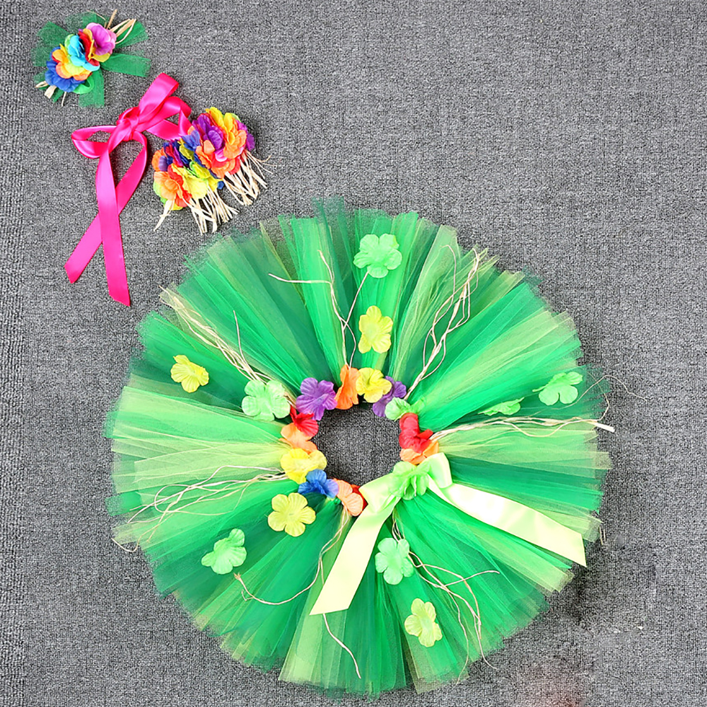 Hawaii hula flickor tutu outfit baby toddler luau bål strand fest dansare klänning kid födelsedag kläder outfit med pannband