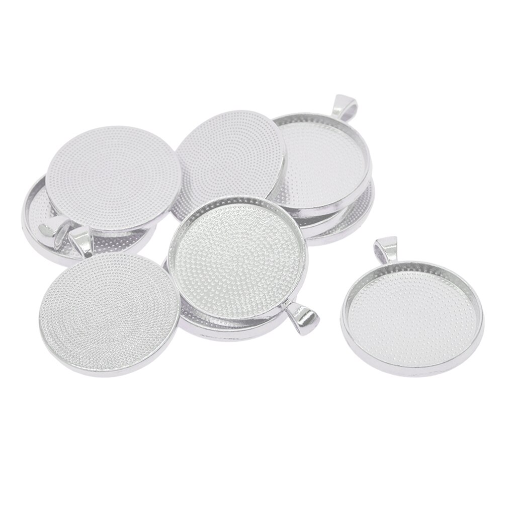 10Pcs 1.2 Inch Ronde Ketting Hanger Instelling Cabochon Cameo Base Tray Afdekplaatje Fit Resin Cabochons Sieraden Maken Bevindingen