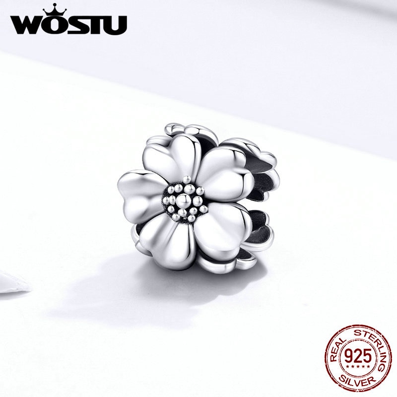 Abalorio de flores brillantes wastu cuentas de plata de ley 925 con flores en forma de flor, colgante de Pulsera Original para mujer, joyería CQC1486