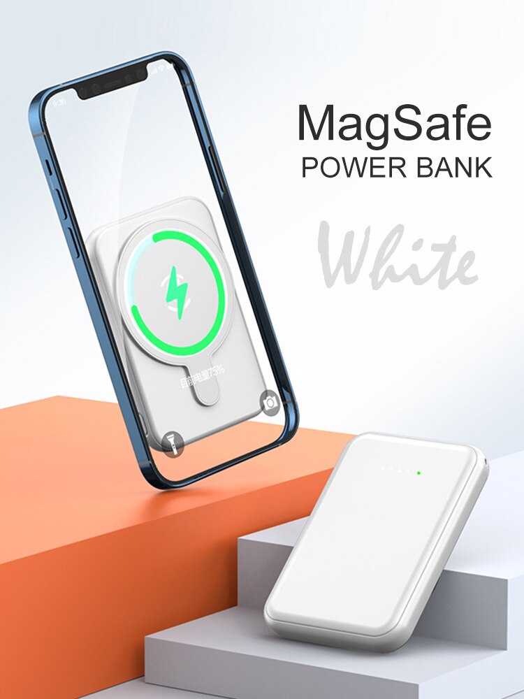 10000 mah magsafe magneettinen langaton virtapankki matkapuhelimen ulkoinen akku iphonelle 13 12 13 pro 12 pro max mini powerbank: Valkoinen / 10000 mah