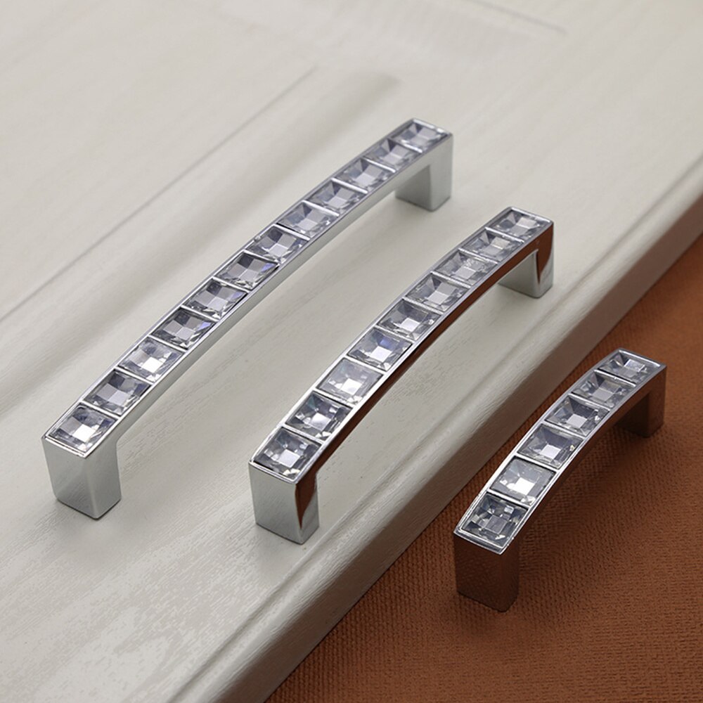 1 Bag/2pcs Durable Crystal U Shaped Door Handle Wardrobe Cabinet Drawer Knobs Handles Furniture (Bright Chrome, Each Handle