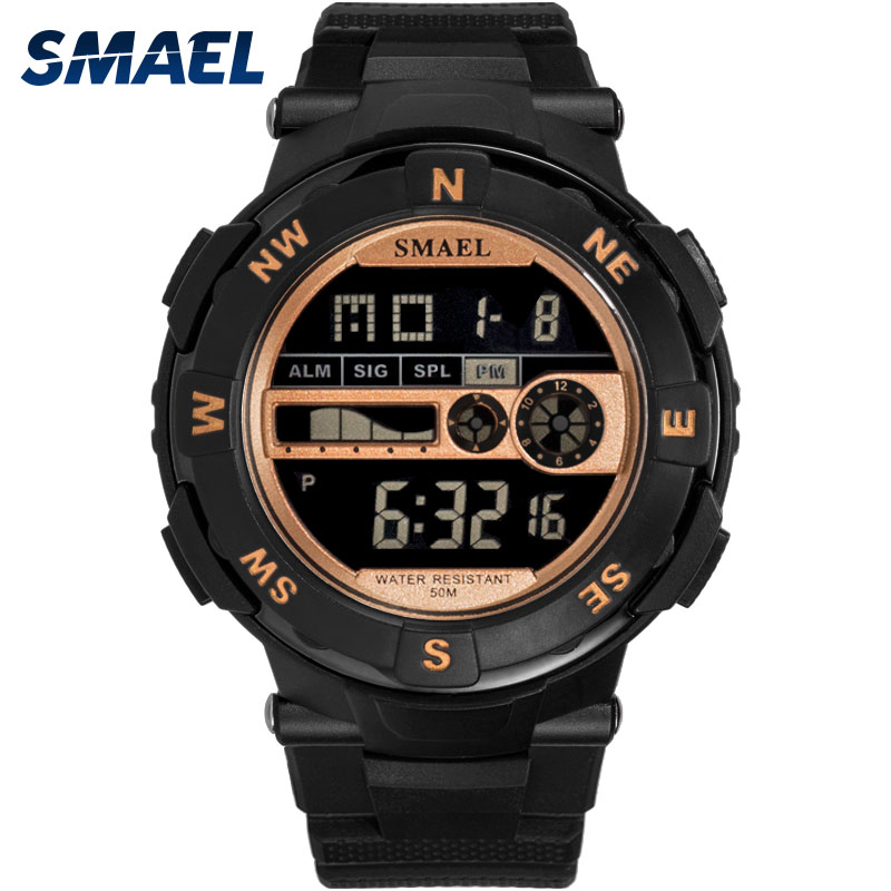 Digitale herenhorloges, kleine sporthorloges, led herenhorloges, waterdichte herenhorloges, 1361b zwarte polshorloges, casual elektronica horloge
