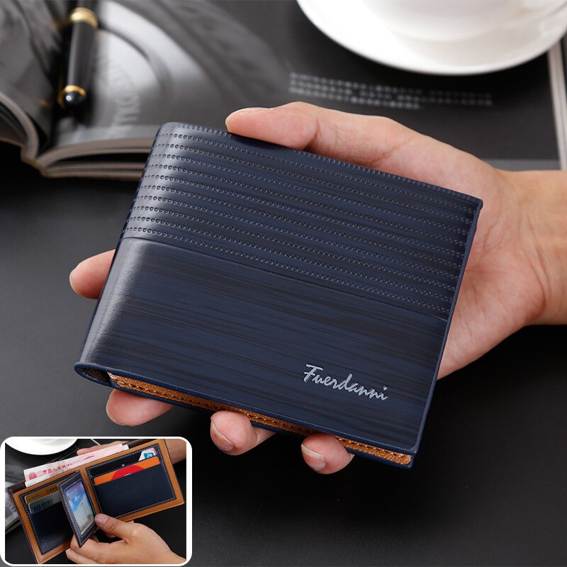 Luxe Heren Portemonnee Lederen Solid Slim Portefeuilles Mannen Pu Leather Bifold Korte Credit Card Houders Portemonnees Zakelijke Portemonnee mannelijke: 3450 Blue
