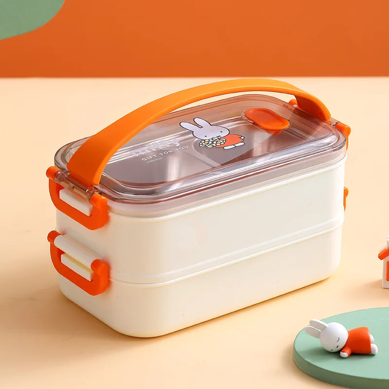 Kawaii Miffy Doppelte Edelstahl-Lunchbox mit großer Kapazität, isolierte Lunchbox für Erwachsene, tragbare Studenten-Lunchbox, Weihnachtsgeschenk: Rot