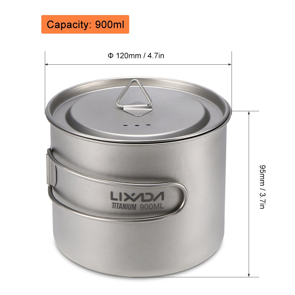 Lixada 550ml / 750ml Titanium Water Mug Camping Tableware Pot Water Cup with Detachable Handle Outdoor Tableware Picnic Cookware: 900ml