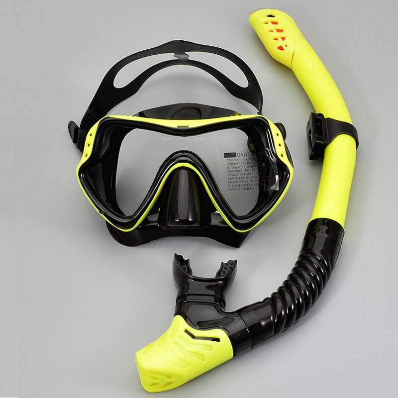 Dykkermaske dykkerbriller briller dykkesnorkler snorkelbriller anti tåke svømming lett pust rørsett: Svart gul