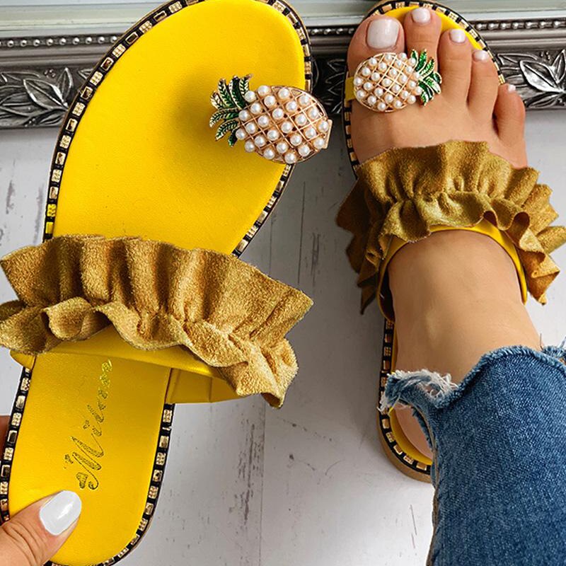 Sandales d&#39;été sans talon avec bague à l&#39;orteil, pour la plage, chaussures d&#39;extérieur pour femmes brillantes imitation cristal