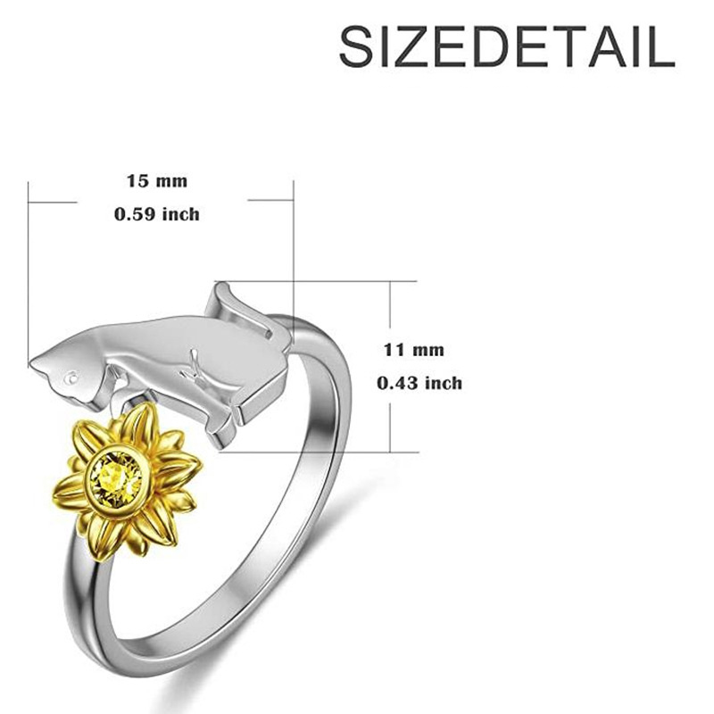 Niedliche sonnenblumen-katzenringe für damen und mädchen, mein sonnenschein-katzenring, hübsche tierringe, Party-Jahrgang-schmuck, anillos.