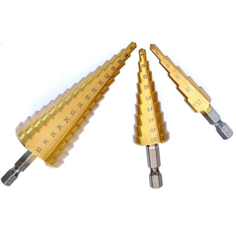 4-12mm 4-20mm 4-32mm HSS Titanium Coated Step Drill Bit Drilling Power Tools Metal High Speed Steel Wood Hole Cutter Cone Drill