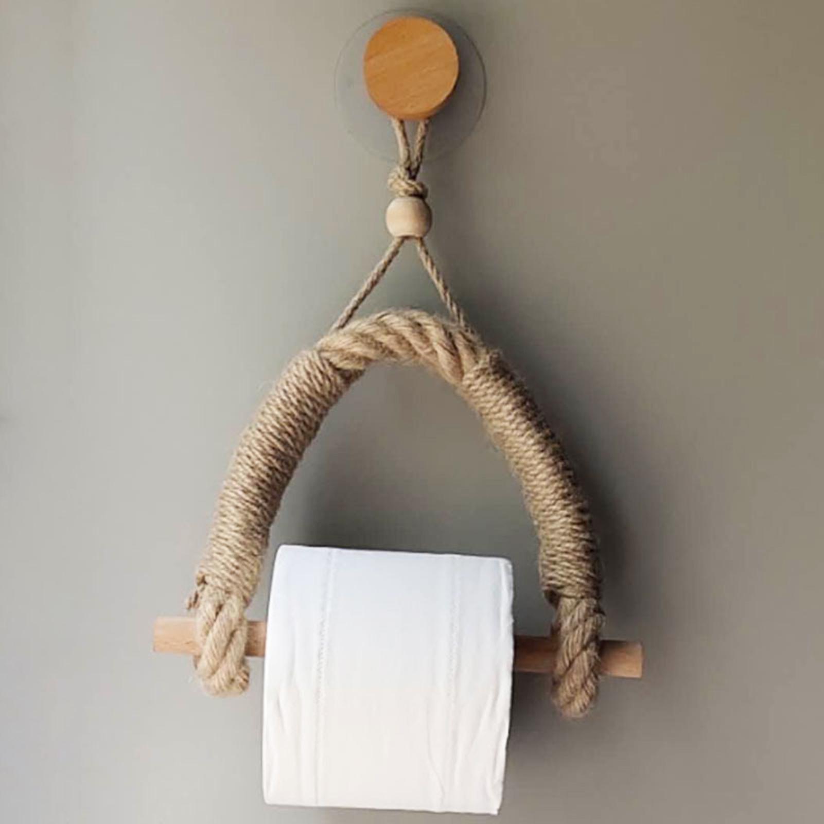 Toallero de papel con cuerda de cáñamo colgante para baño, soporte de herramientas Vintage para el hogar, sin perforaciones