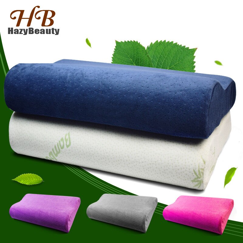 Bamboo Fiber Wave Shaped Latex Memory Foam Pillow Neck Therapy Comfort Velvet Fabric Slow Rebound Bed Pillow for Sleep
