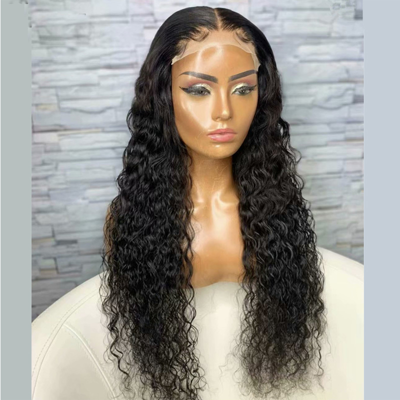 Natural Black Long Water Wave Lace Front Wig Synthetic Hair With Baby Hair High temperature Heat Resistant Fiber Hair G
