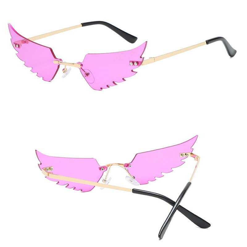 Outdoor Fire Flame Sunglasses Wave Rimless Narrow Retro UV 400 Eye glasses Streetwear for Travel Beach Party