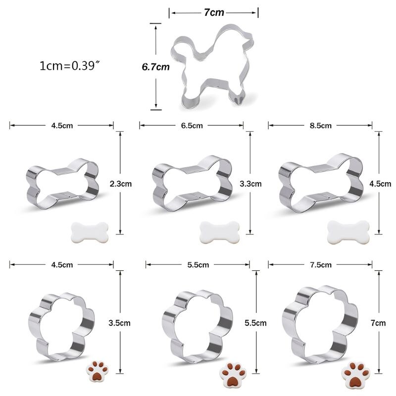 Roestvrij Staal Hond Bot Poot Cookie Cutter Mold Diy Fondant Sugarcraft Pastry Biscuit 3D Bakvorm Set