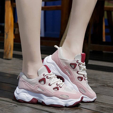 Sports Shoes Women's Outdoor Mesh Lace Up Running Breathable Shoes Women Trend Sneakers Sports Wear For Women Gym Tide Feminino: Pink / 6