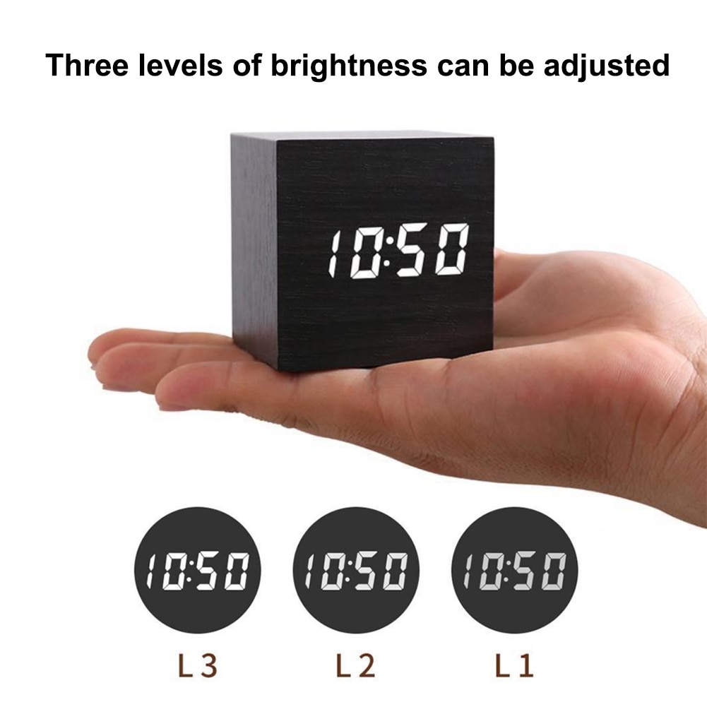 Led Digitale Houten Geluid Controle Vierkante Snooze Functie Usb/Aaa Elektronische Tafel Wekker Duurzaam Retro Glow Klok