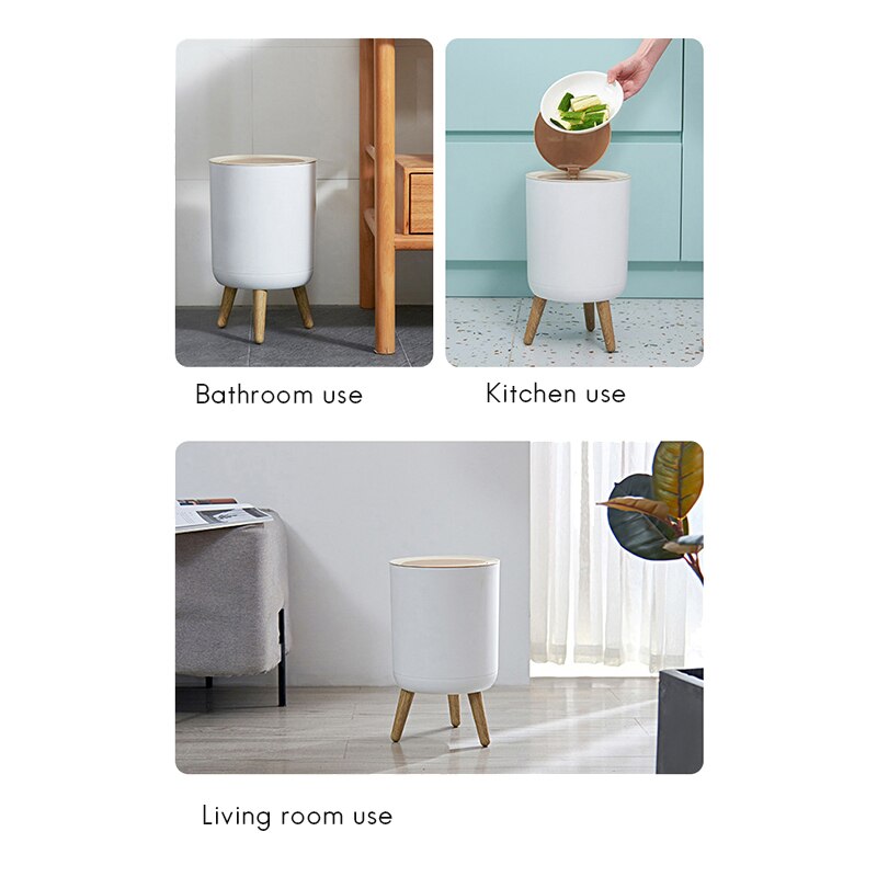 Huishoudelijke prullenbak met deksel voor woonkamer, toilet, badkamer, keuken, scandinavische stijl, hoge prullenbak met imitatiehoutnerf, cnim